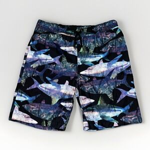 Lands' End Boy's Blue Shark Print Board Swim Trunks Shorts, M, 10/12 Husky